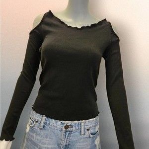 SOLD Black Witchy Cold Shoulder Ruffled Edge Y2K BOHO Minimalist Top - Small